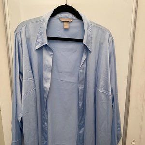 Silky Baby Blue Button Down Shirt - Oversized / Flowy - Very Good Condition